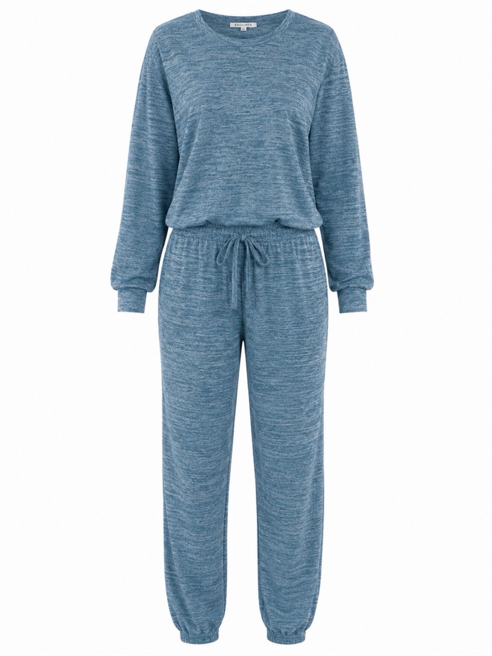Ekouaer Women's L Cozy Heather Teal Blue Women's Knit 2 Piece Pajama Lounge Set
